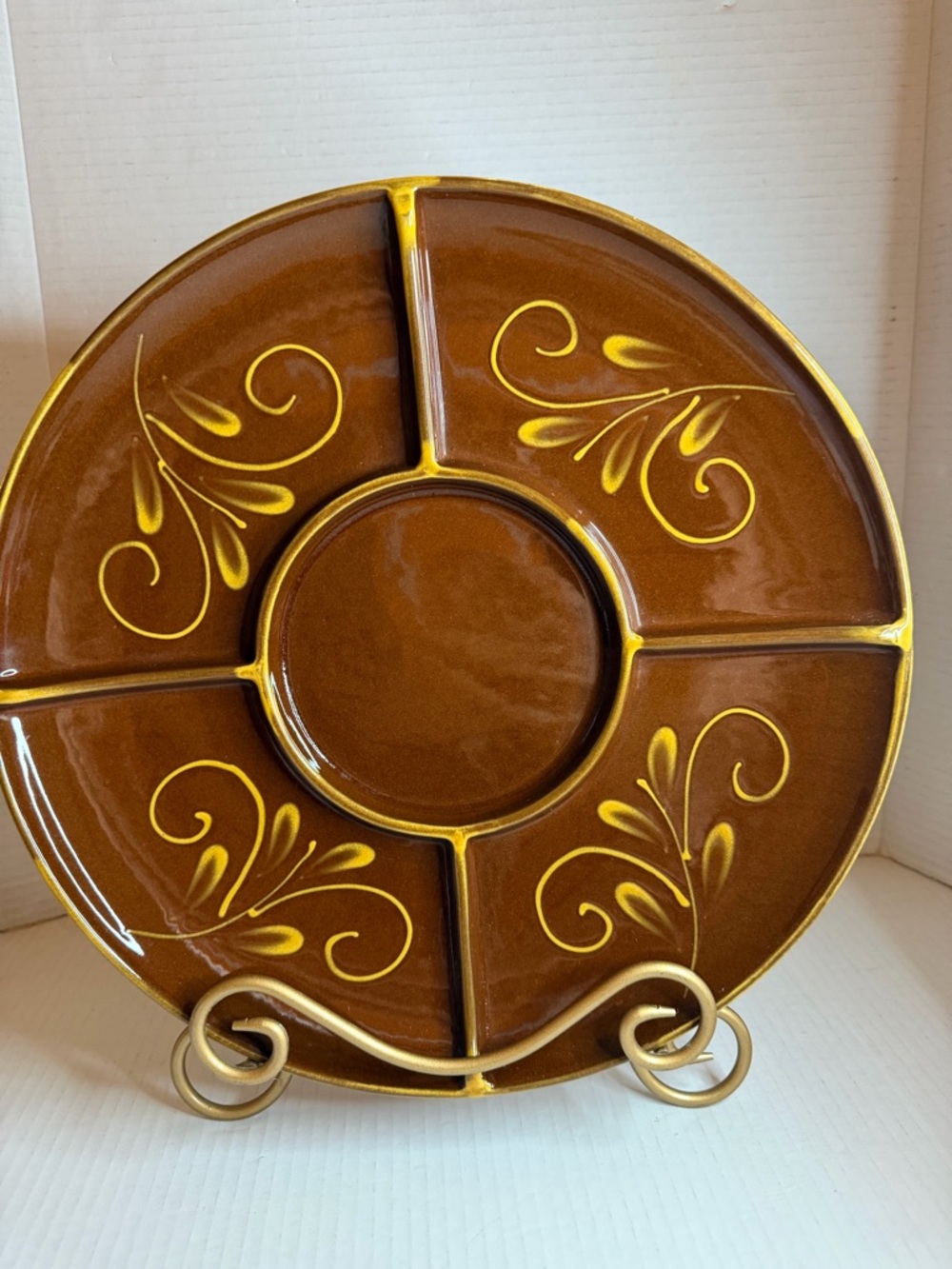 WILLIAMS SONOMA Brown Yellow Portugal Divided Serving Tray Platter Dish 13”